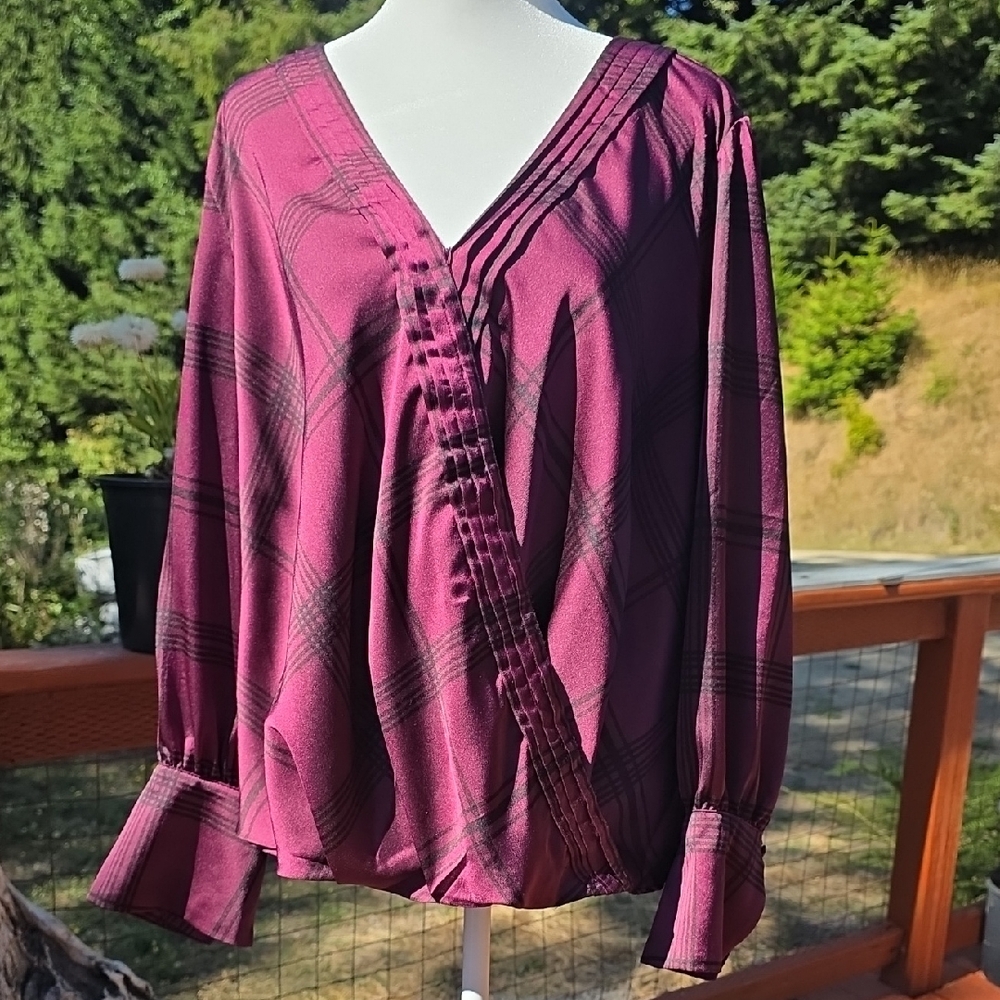 Halogen Deep Purple Plaid Wrap Blouse